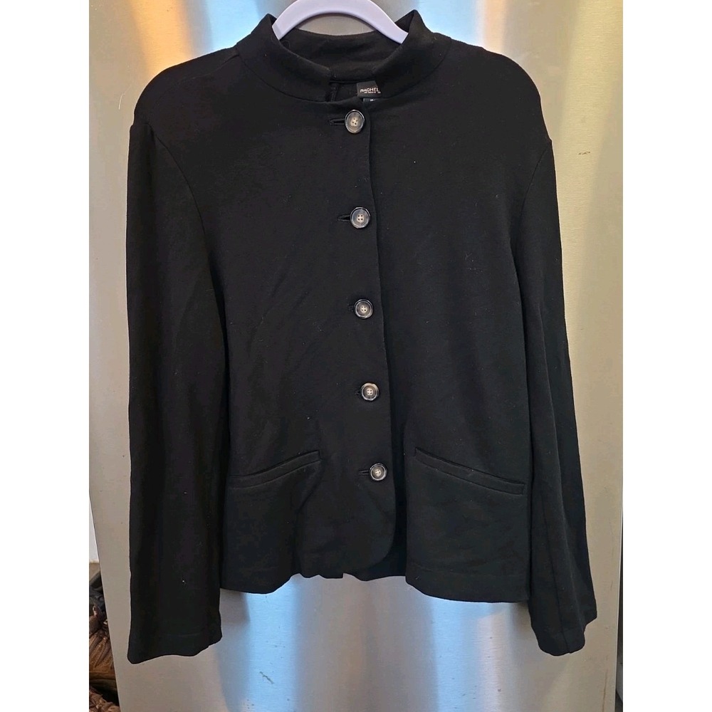 Rachel Zoe L Military Blazer 5 Wood Button Front Pockets Stretchy Stand Collar